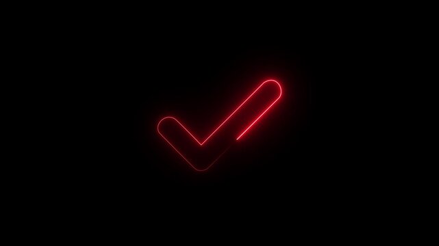 glowing neon red checkmark icon animation with black background, checkmark animation video, red checkmark animation