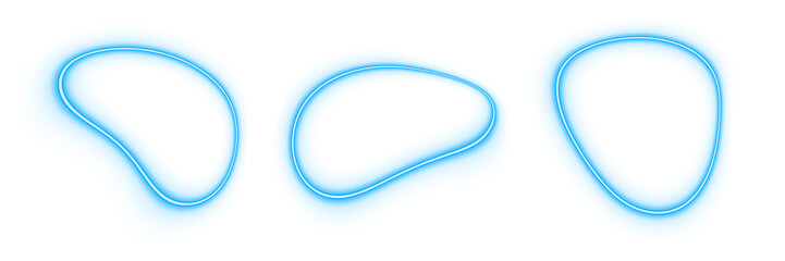 Blue cyan fluid neon light set shaped object elements isolated on white background