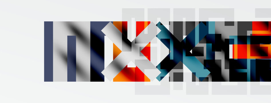 Abstract geometric design. Bold colors, fragmented text, modern aesthetic. Minimalist composition, striking visual impact.