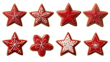 Obraz premium collection of red christmas star gingerbread festive cookies isolated on a transparent background