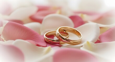 Gold Rings Nestled Among Delicate Rose Petals Symbolizing Love Commitment Everlasting Bond Precious Jewelry Celebration Relationship