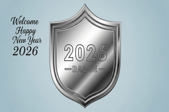 Elegant silver shield welcoming the year 2026