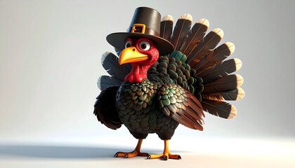 Thanksgiving Turkey in Pilgrim Hat, Festive Holiday Illustration.