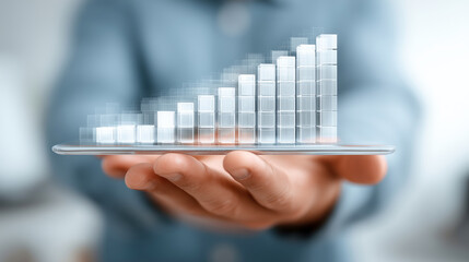 Futuristic bar chart data growth digital analytics business concept transparent tablet augmented reality financial success innovation modern technology entrepreneur