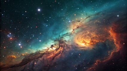 An aweinspiring view of a vibrant nebula in deep space, showcasing swirling clouds of gas and dust illuminated by the light of distant stars, creating a cosmic masterpiece