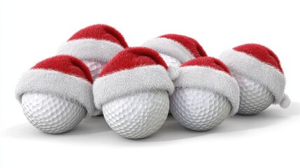 set of golf balls wearing santa hats for christmas holiday sports theme isolated on transparent background
