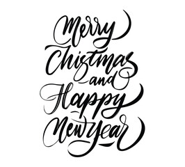 Elegant Merry Christmas and Happy New Year calligraphy vector