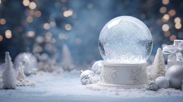 festive snow globe with blank space in a magical winter scene featuring christmas decorations sparkling holiday atmosphere and elegant template background for seasonal greeting cards posters and p
