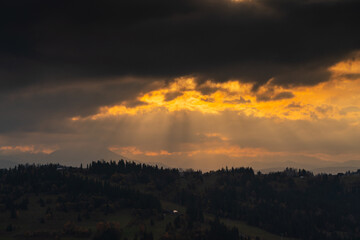 Sunset over Białka Tatrzańska in Poland
