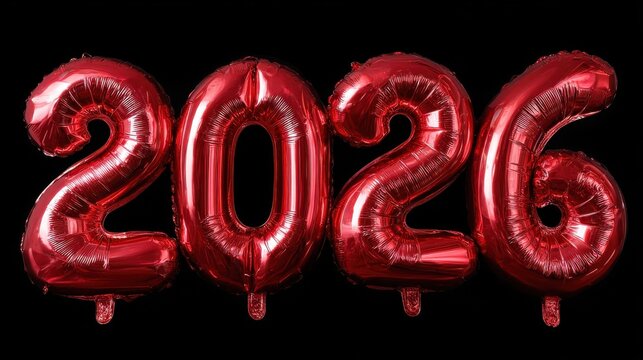 red metallic balloons shaped as the year 2026 festive decoration perfect for new year celebrations and party events