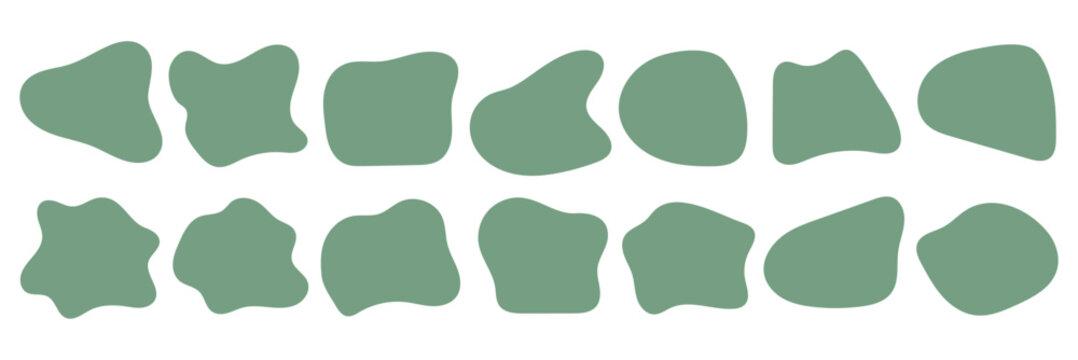 Organic amoeba blob shape abstract colorful vector illustration isolated on white background. Set of irregular round blot form graphic element. doodle drops collection. Contemporary banner