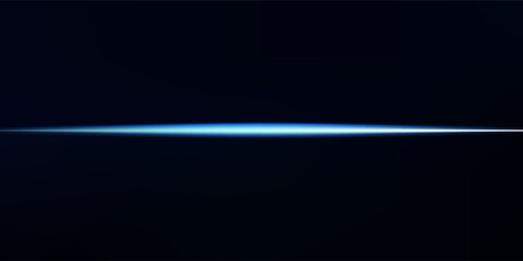 Laser abstract lines of light. Horizontal neon light. Neon blue horizontal speed lines simple
