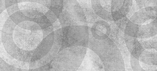 White abstract background with white circle rings in faded distressed vintage grunge texture design, old geometric pattern paper in modern art design . 
