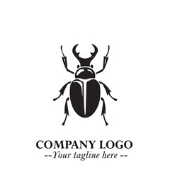 Beetle Logo Symbol in Black on the White Background with Simple Modern Insect Design