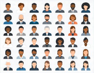 Diverse collection of vector illustrations depicting people's faces