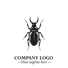 Beetle Logo Symbol in Black on the White Background with Simple Modern Insect Design