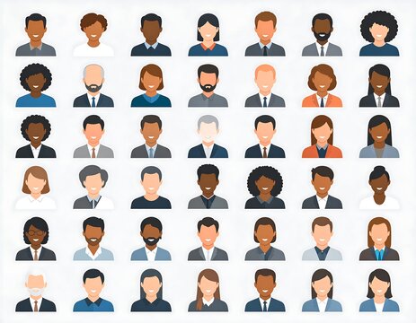 Diverse collection of vector illustrations depicting people's faces