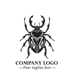Beetle Logo Symbol in Black on the White Background with Simple Modern Insect Design