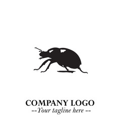 Beetle Logo Symbol in Black on the White Background with Simple Modern Insect Design