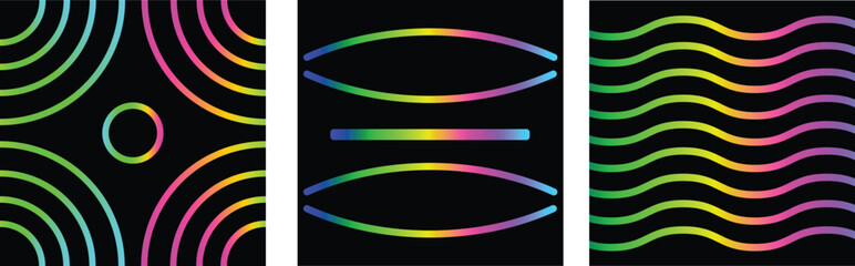 Vibrant spectrum line patterns: geometric, wavy, and curved art.