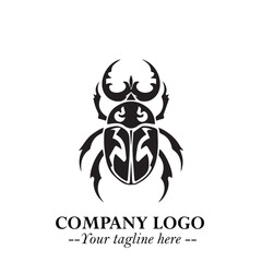 Beetle Logo Symbol in Black on the White Background with Simple Modern Insect Design