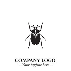 Beetle Logo Symbol in Black on the White Background with Simple Modern Insect Design