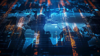 High-tech global network digital world map visualization and data trends infographic - Powered by Adobe