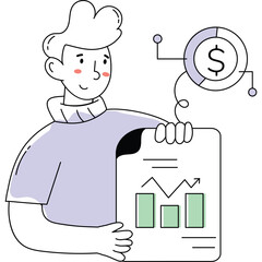 Illustration Of A Person Holding A Document With A Financial Chart And A Pie Chart Representing Data Analysis And Business Growth With A Transparent Background