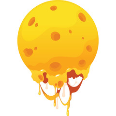 A Round Yellow Object With Dark Spots Appears To Be Melting With Drops Dripping From The Bottom Isolated On A White Background
