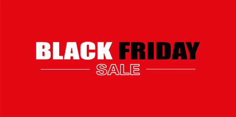 Black Friday sale banner with bold white and black text, red background and horizontal lines for seasonal shopping promotion