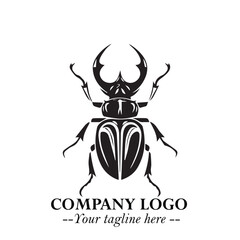 Beetle Logo Symbol in Black on the White Background with Simple Modern Insect Design