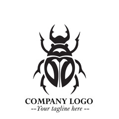 Beetle Logo Symbol in Black on the White Background with Simple Modern Insect Design