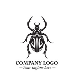Beetle Logo Symbol in Black on the White Background with Simple Modern Insect Design