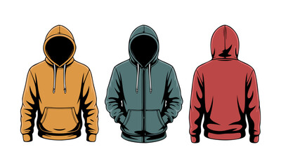  Hooded sweatshirt fashion flat illustration vector template, easily editable.