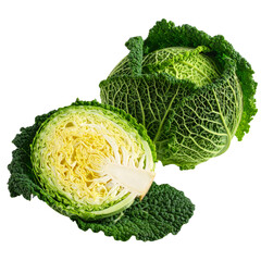 Fototapeta premium Fresh green cabbage head isolated on a white background for healthy salad ingredient