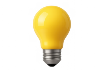 Bright yellow light bulb, a symbol of having an idea, creativity, electricity, and innovation. Transparent background