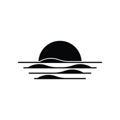 simple silhouette of sun and waves in the sea logo vector