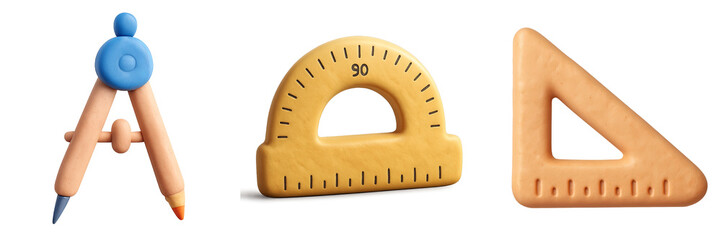 clay 3d geometry tools compass protractor and set square