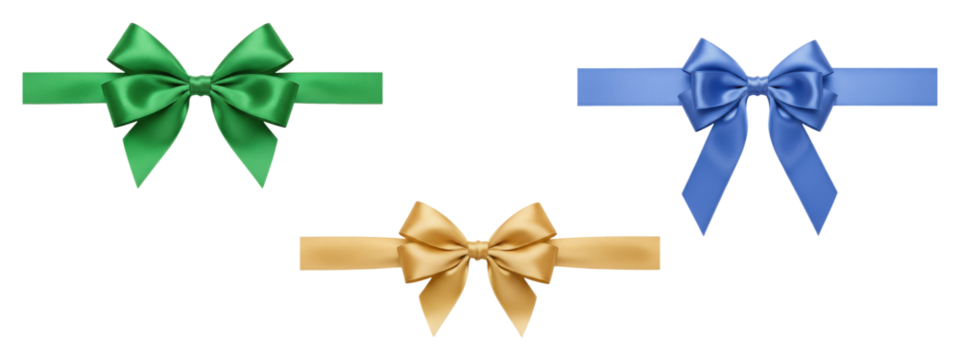 Set of realistic satin gift bows in blue and gold