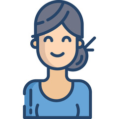 Illustration Of A Smiling Woman With Her Hair Pulled Back In A Bun Wearing A Blue Top And Having A Transparent Background