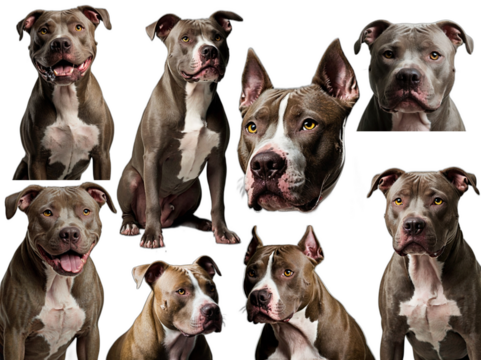 Collection of dogs pitbull isolate arranged for use in creating products.