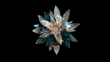 Stunning crystal flower sculpture with shimmering petals on a black background