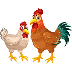 Illustration Of A Rooster And A Hen Standing Together With A Transparent Background