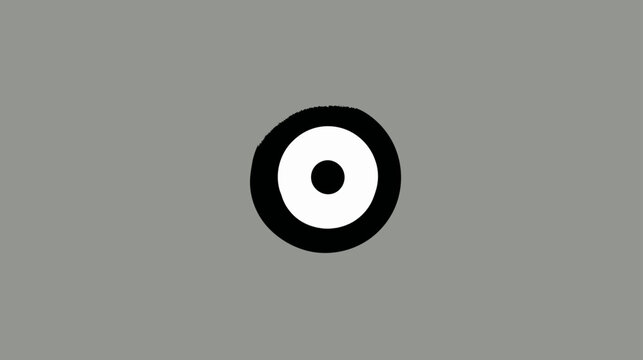 Abstract black and white target symbol on a grey background, simple focus point icon, minimalist graphic design element.