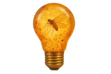 Conceptual light bulb forming amber fossil with trapped insect, representing ancient wisdom and timeless ideas
