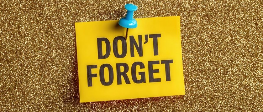 A bright yellow sticky note with the words "DON'T FORGET" prominently displayed, pinned to a textured background.