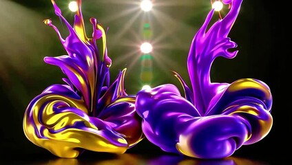 Abstract Swirling Purple and Gold Metallic Liquid Animation. - Powered by Adobe