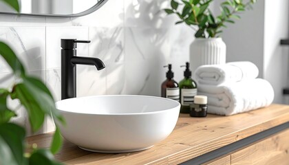 Modern Bathroom Interior with Stylish Sink and Accessories.