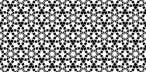 Black Geometric Floral Seamless Pattern. Vector Repeating Background.