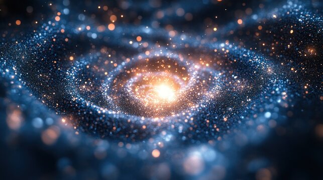 Cosmic spiral of swirling, glowing particles